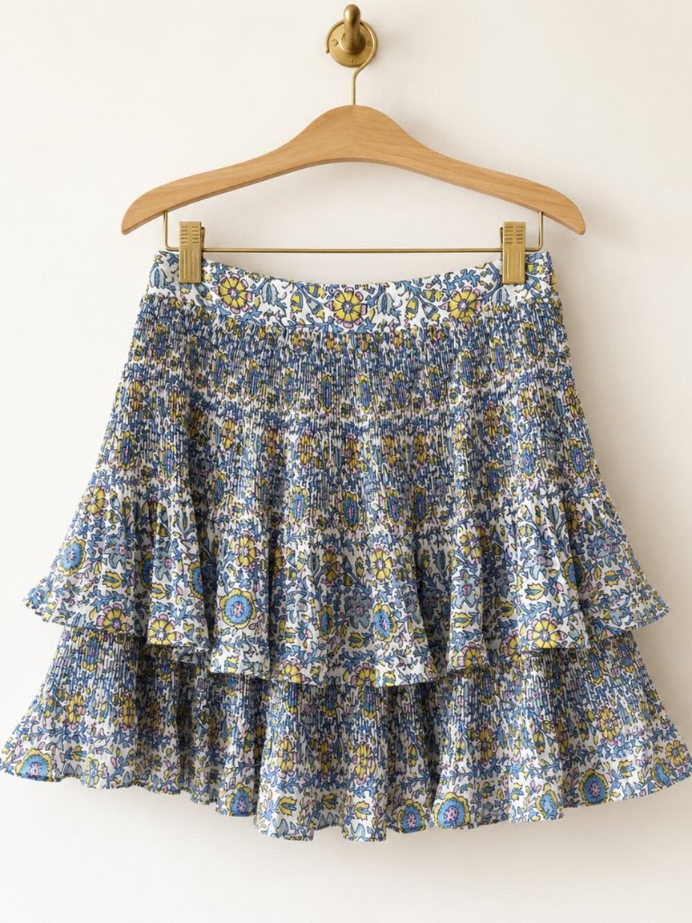 Boden Blue Plisse Pleated Floral Mini Skirt Size 16/18 NWT Lined